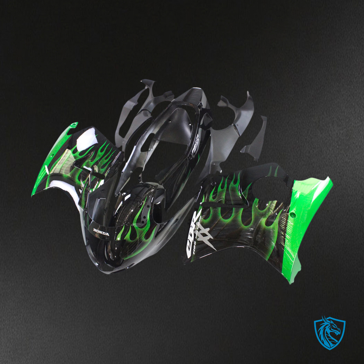 Honda CBR1100XX (1996-2007) Super Black Bird Green & Black - Fairing Kit