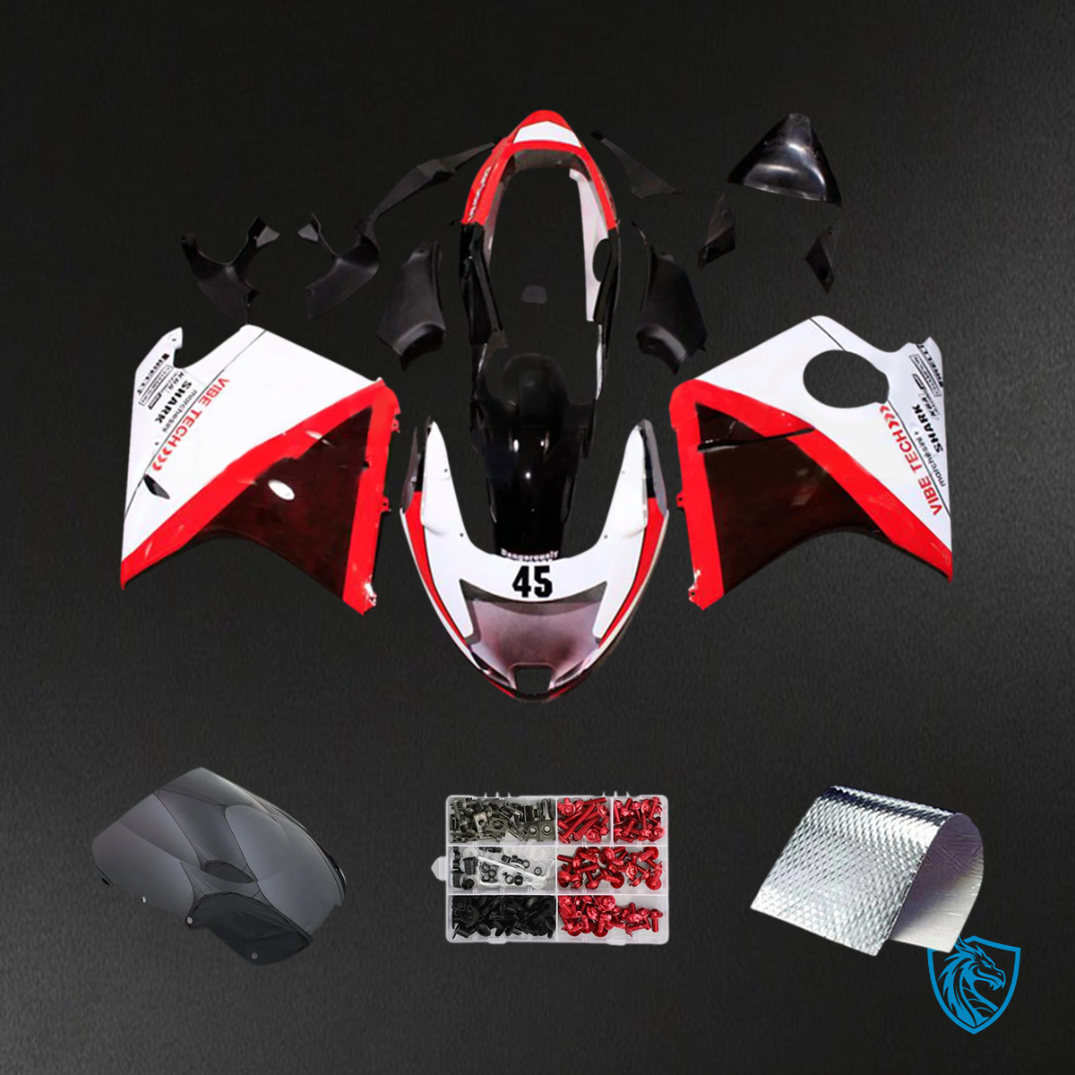 Honda CBR1100XX (1996-2007) Super Black Bird Red & White - Fairing Kit