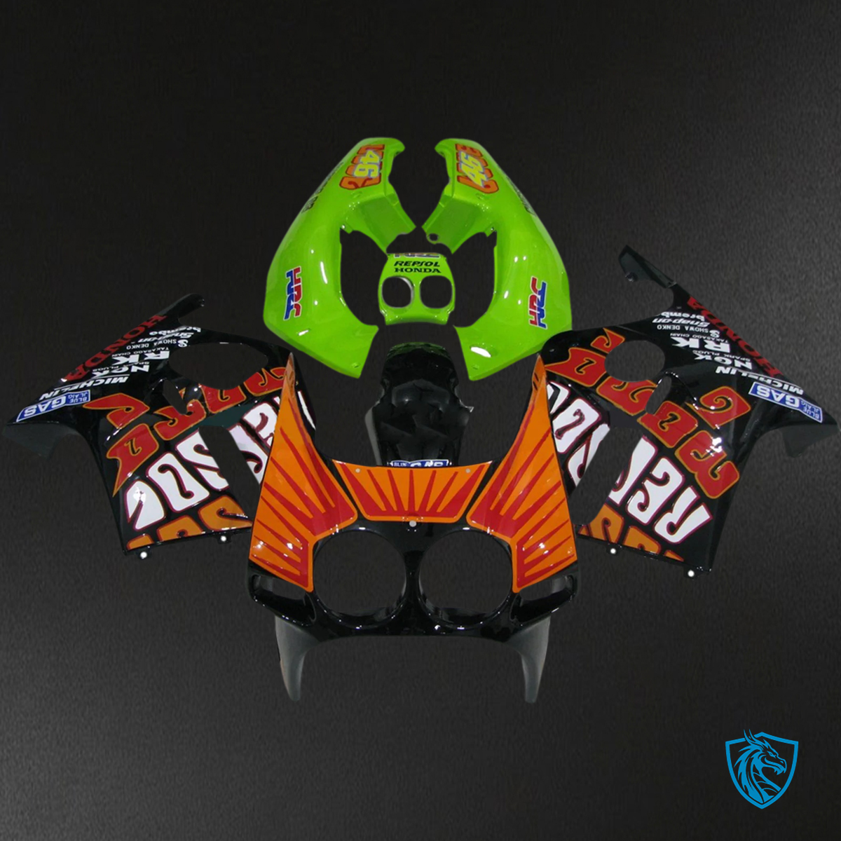 Honda CBR250RR (1988-1989) Green & Orange - Fairing Kit
