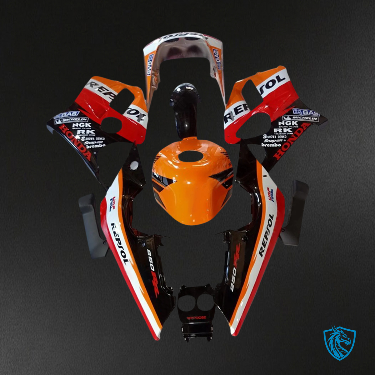 Honda CBR250RR (1988-1989) Red & Orange Repjol - Fairing Kit