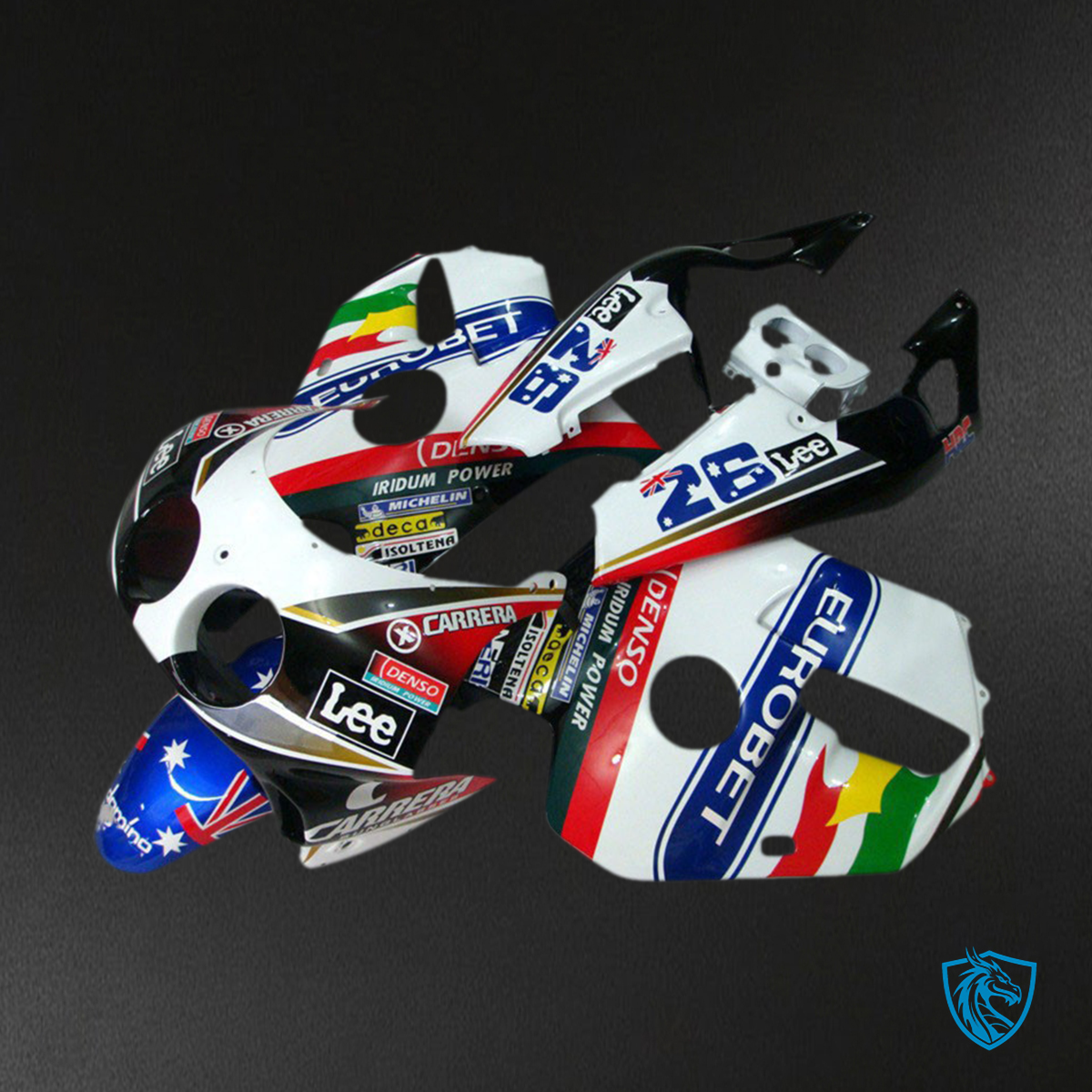 Honda CBR250RR (1990-1998) White & Red Carrera Eurobet Fairing Kit - Aftermarket ABS Bodywork
