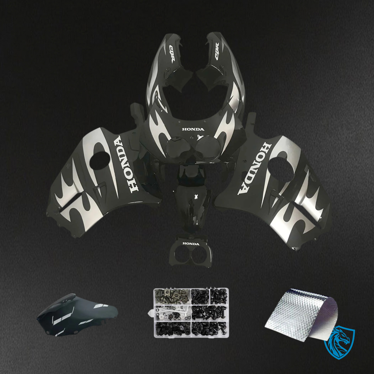 Honda CBR250RR MC19 (1988-1989) Black & Silver - Fairing Ki