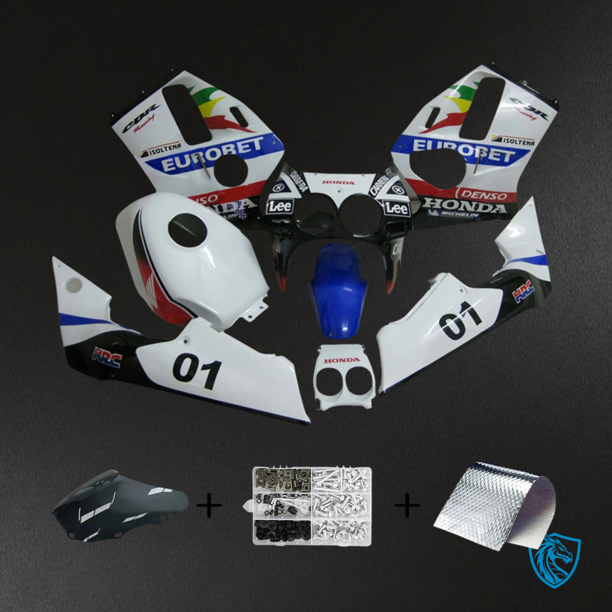 Honda CBR250RR MC19 (1988-1989) White & Blue - Fairing Kit