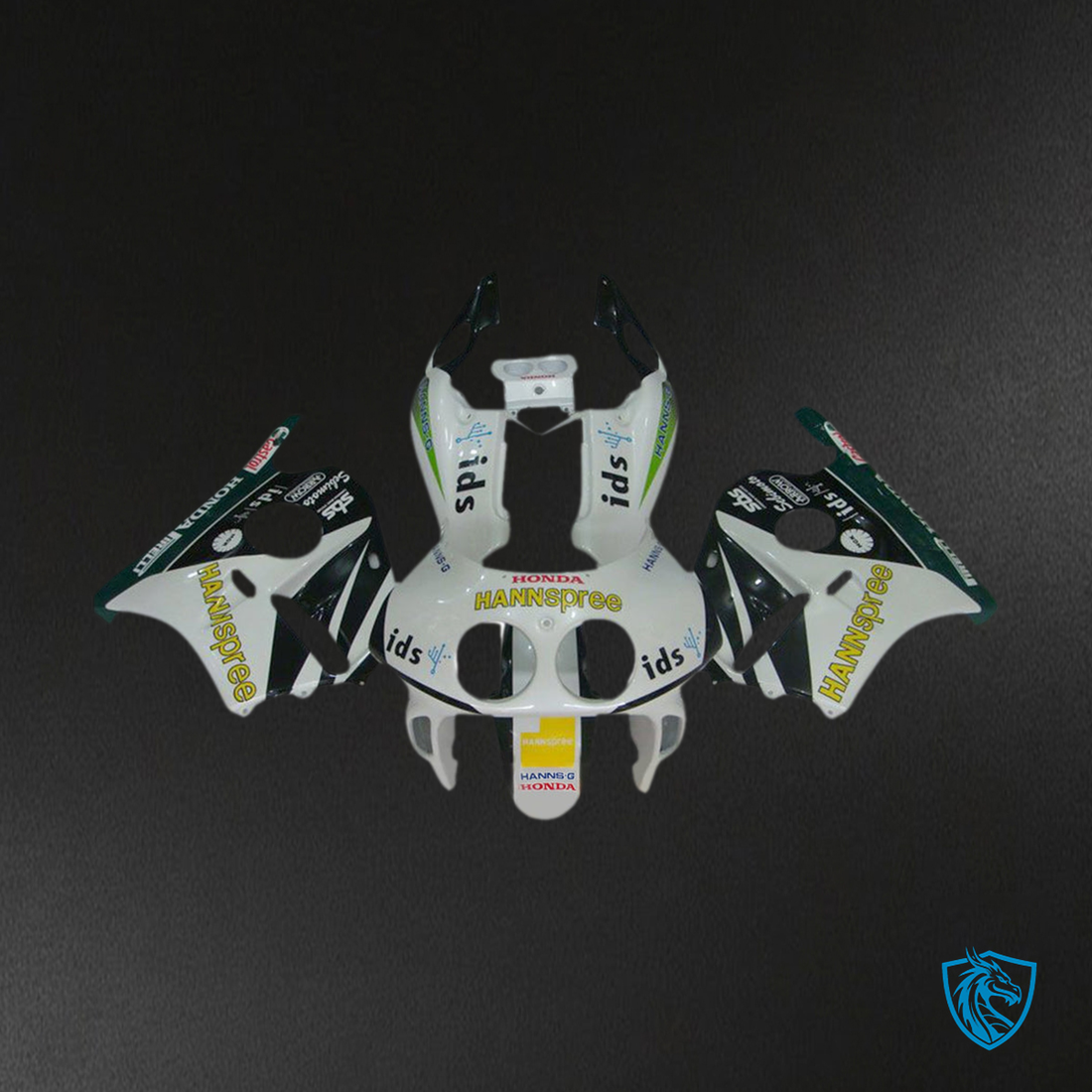 Honda CBR250RR MC22 (1990-1998) Fairing Kit - White, Black, and Yellow, with Green - ABS Bodywork