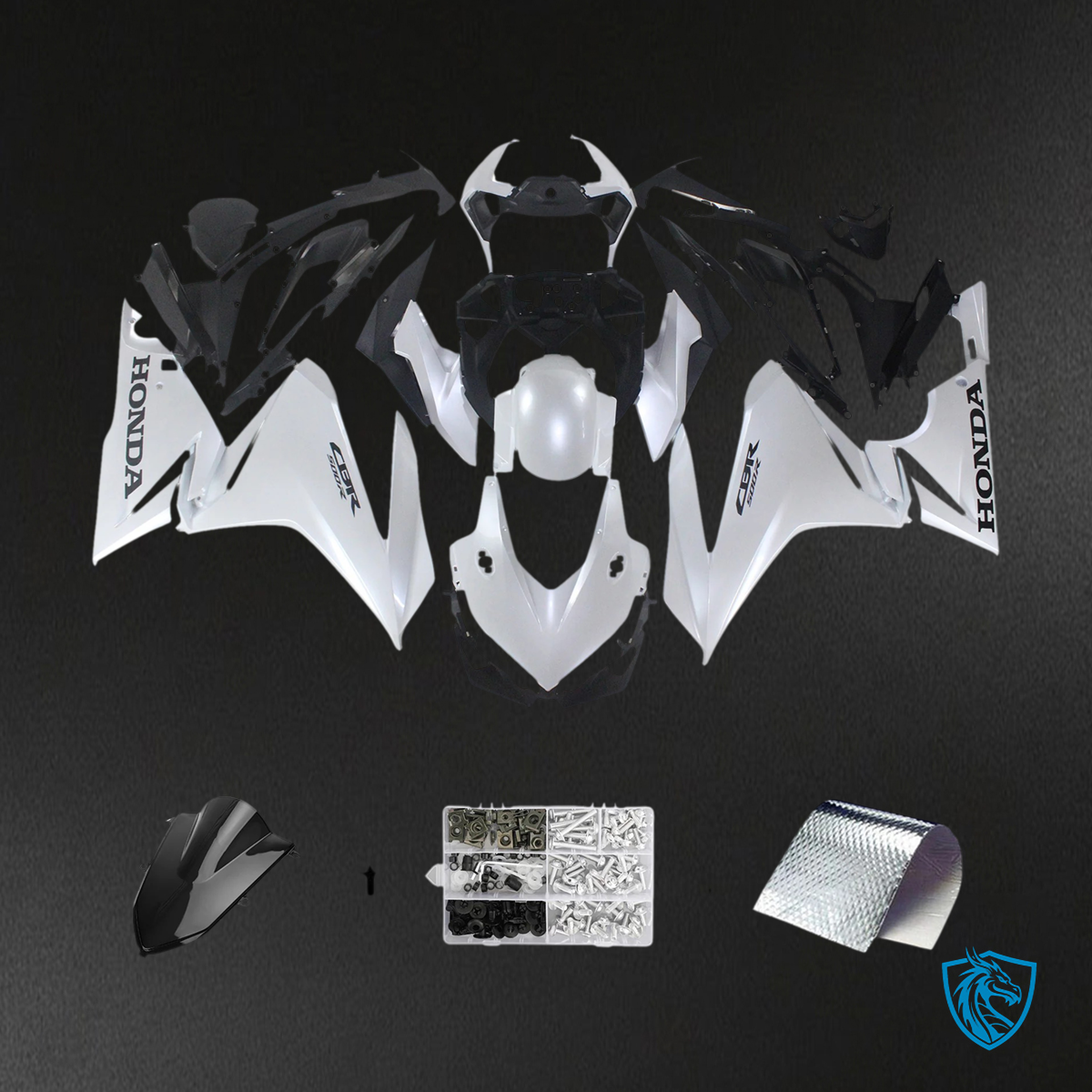 Honda CBR500R (2019-2021) White with Black Logo - Fairing Kit