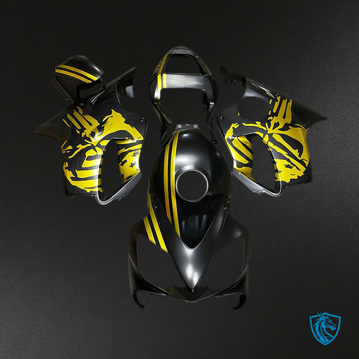 Honda CBR600 F4i (2001-2003) Matte Black & Gold Skull - Fairing Kit | ABS Bodywork