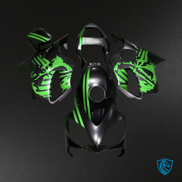Honda CBR600 F4i (2001-2003) Matte Black & Green Skull Fairing Kit - Aftermarket ABS Bodywork