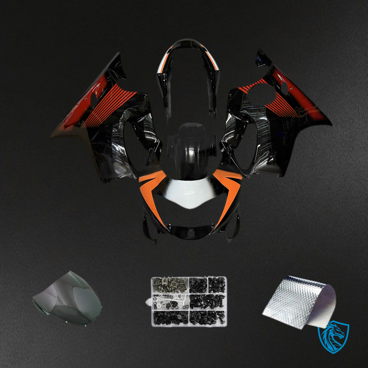 Honda CBR600 F4 (1999-2000)  Fairing Kit- Gloss Black & Red with Orange & White - ABS Bodywork