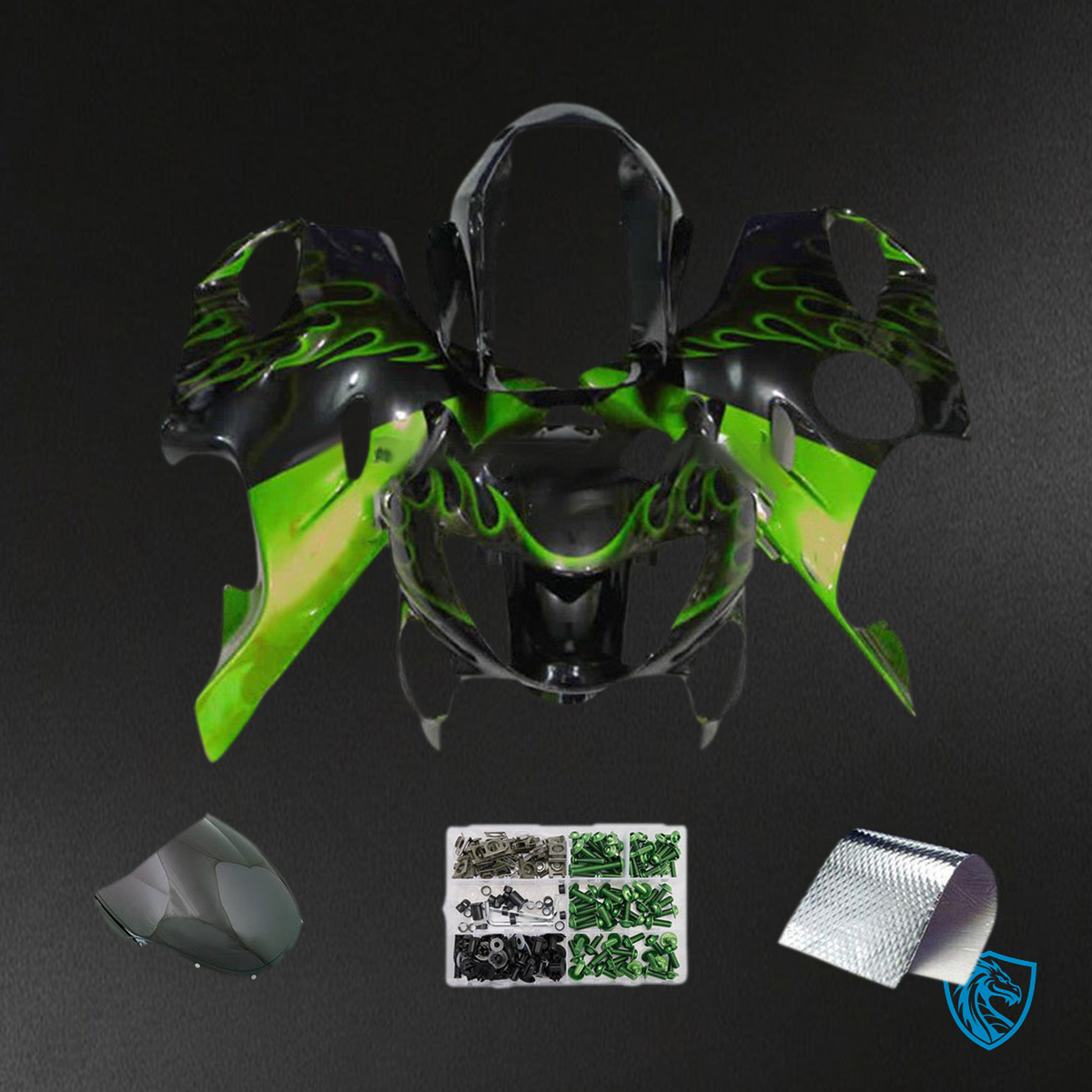 Honda CBR600 F4 (1999-2000)  Fairing Kit- Black and Green Flame - ABS Bodywork