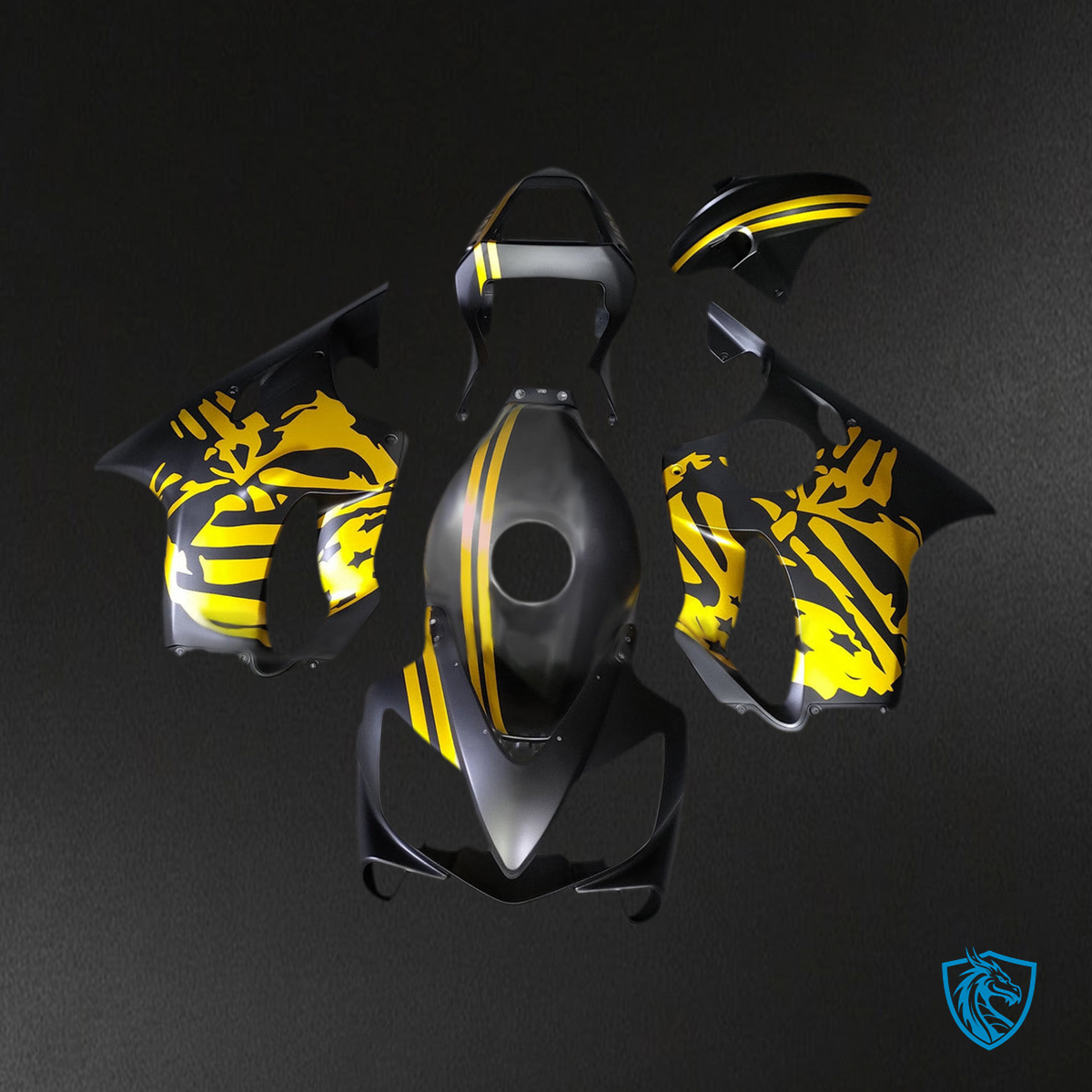 Honda CBR600 F4i (2001-2003) Fairing Kit - Matte Black With Gold - ABS Bodywork