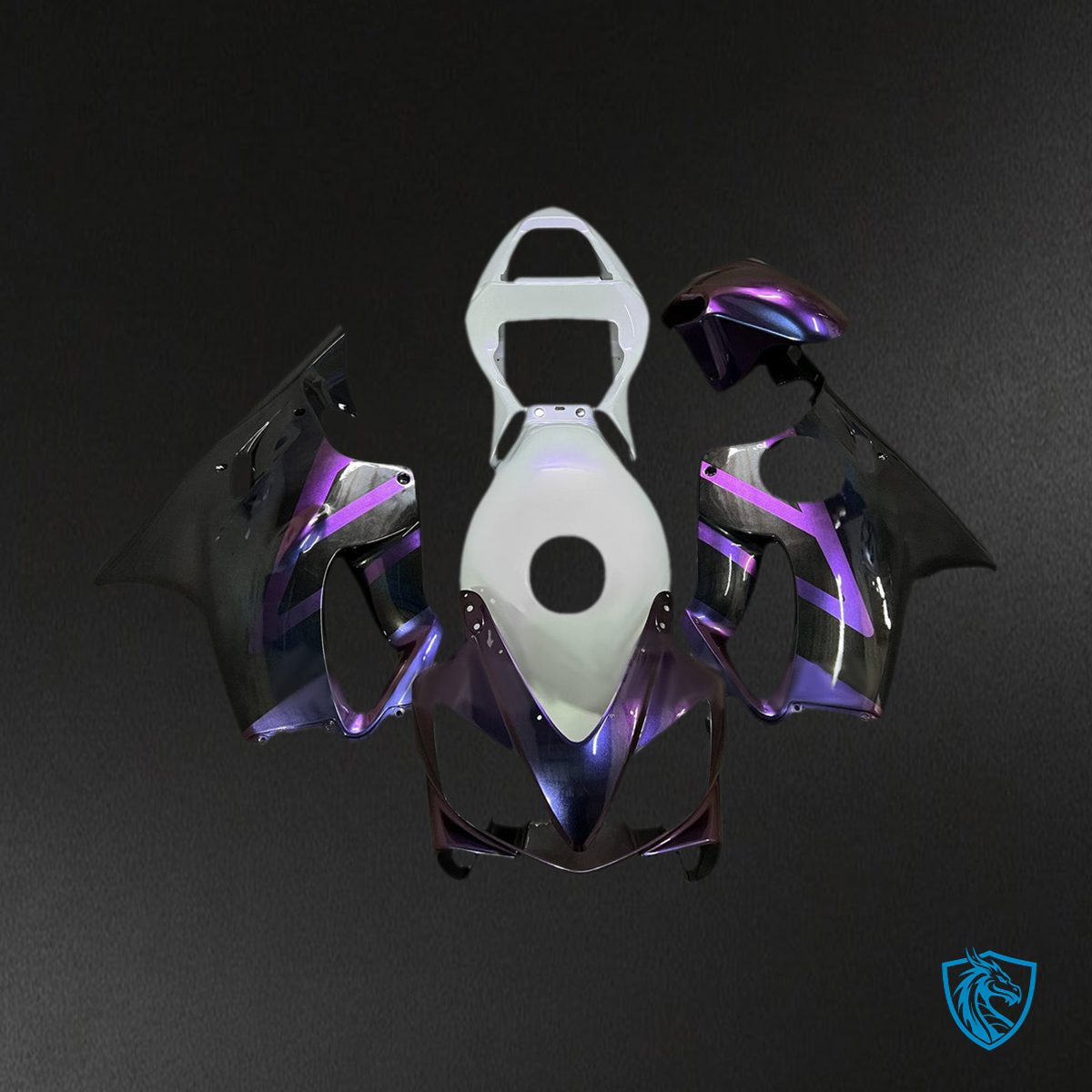 Honda CBR600 F4i (2001-2003) Fairing Kit - Gloss Black and Purple/White - ABS Bodywork