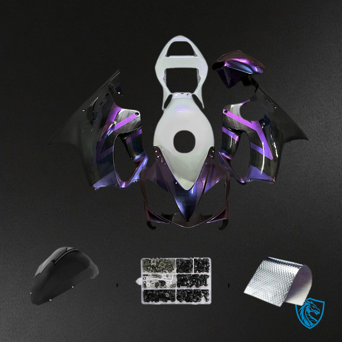 Honda CBR600 F4i (2001-2003) Fairing Kit - Gloss Black and Purple/White - ABS Bodywork