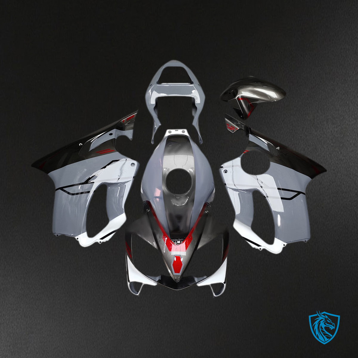 Honda CBR1000RR SC59 (2008-2011) Fairing Kit - Gloss Grey, Gloss Black, Gloss White and Gloss Red Accents- ABS Bodywork
