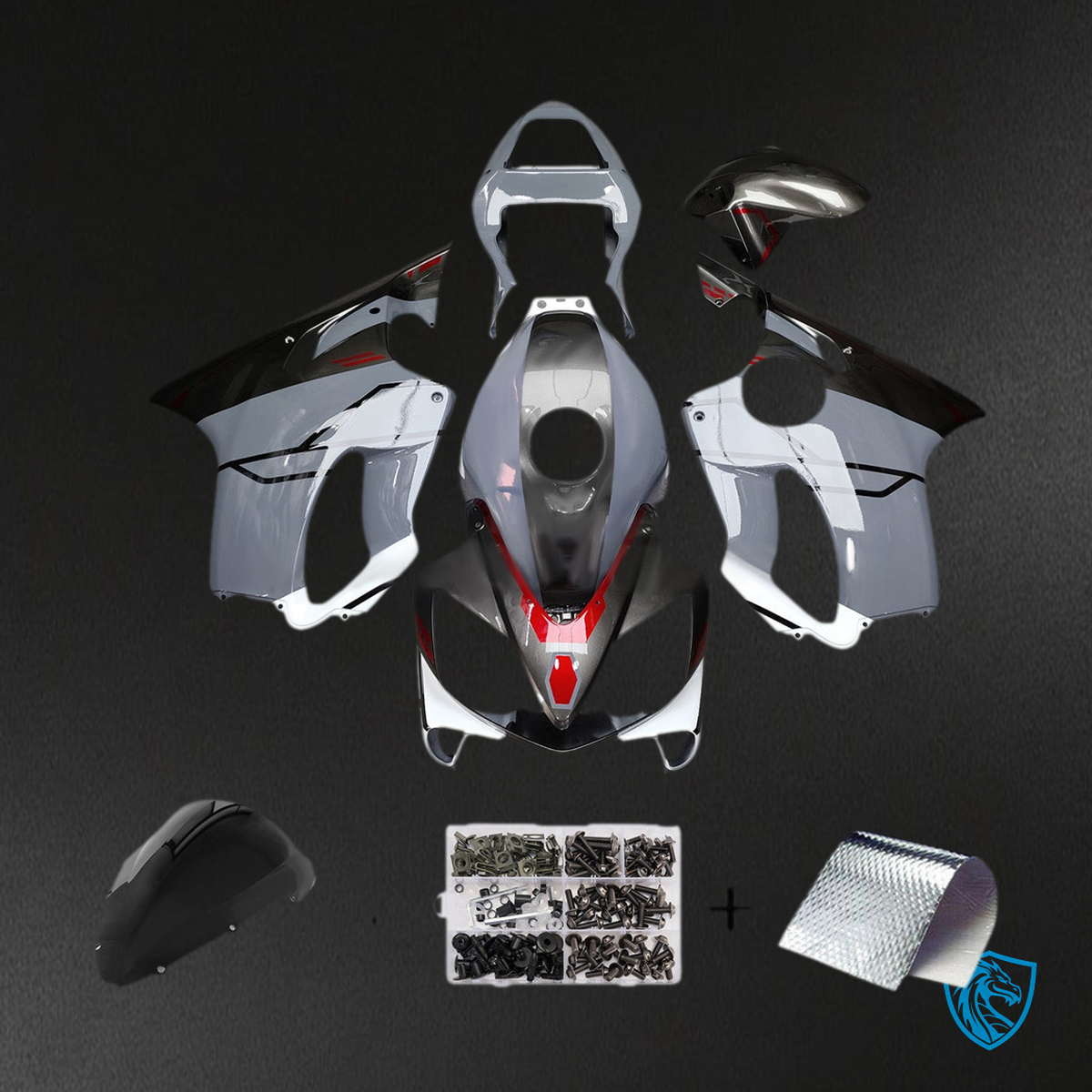 Honda CBR1000RR SC59 (2008-2011) Fairing Kit - Gloss Grey, Gloss Black, Gloss White and Gloss Red Accents- ABS Bodywork