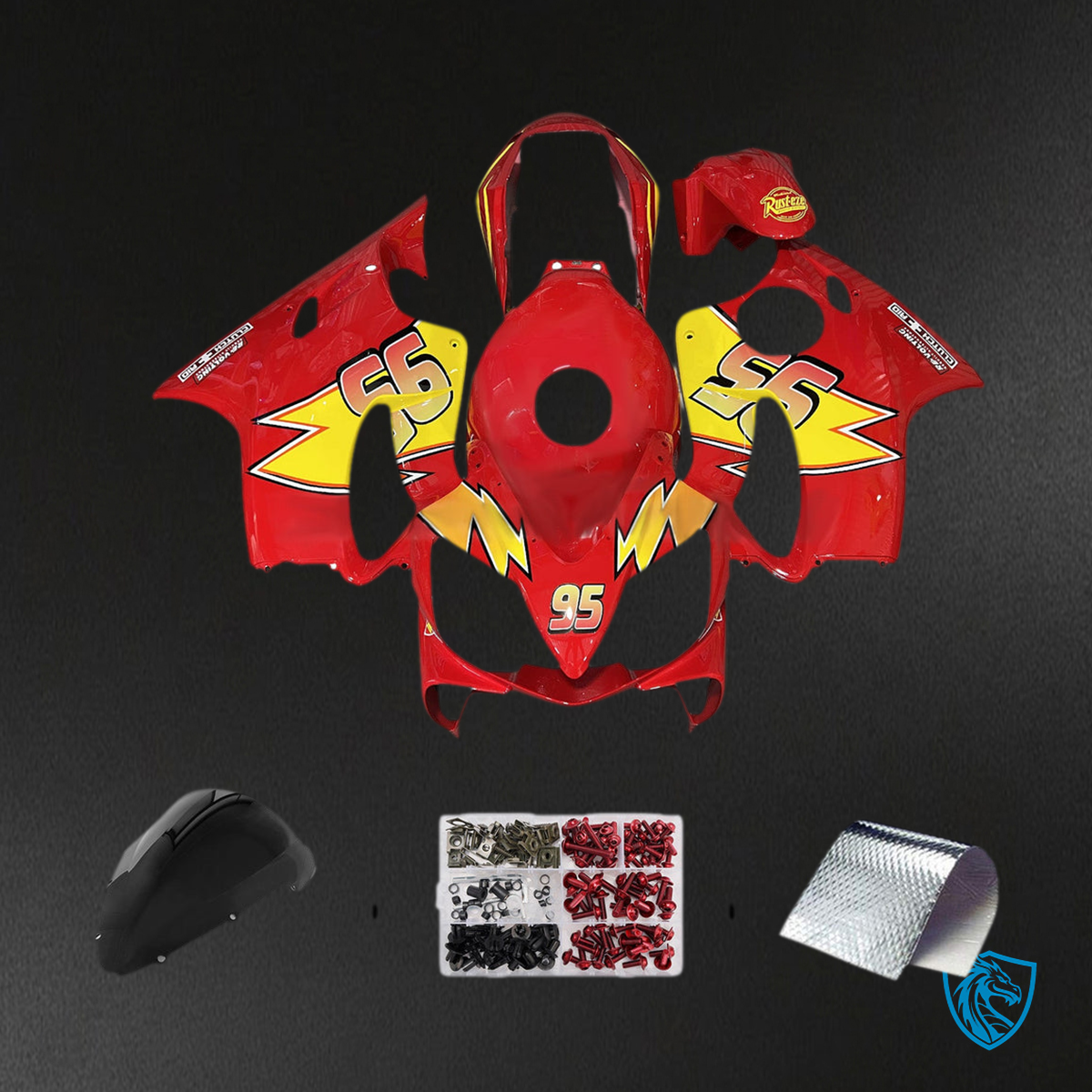 Honda CBR600 F4i (2004-2007) - Fairing Kit - Gloss Red & Yellow “Lightning McQueen" ABS Bodywork