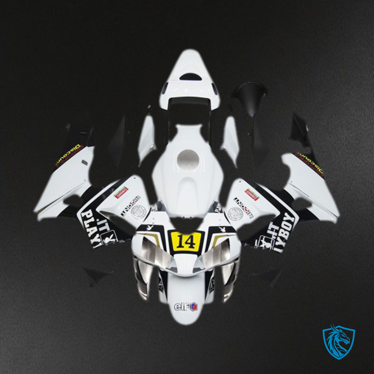 Honda CBR600RR 14 (2003-2004) White & Black Playboy Motorcycle - Fairing Kit | ABS Bodywork