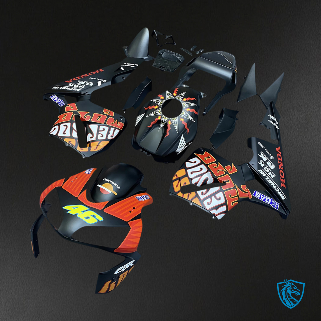 Honda CBR600RR (2003-2004) Black Blue & Red Accents - Fairing Kit