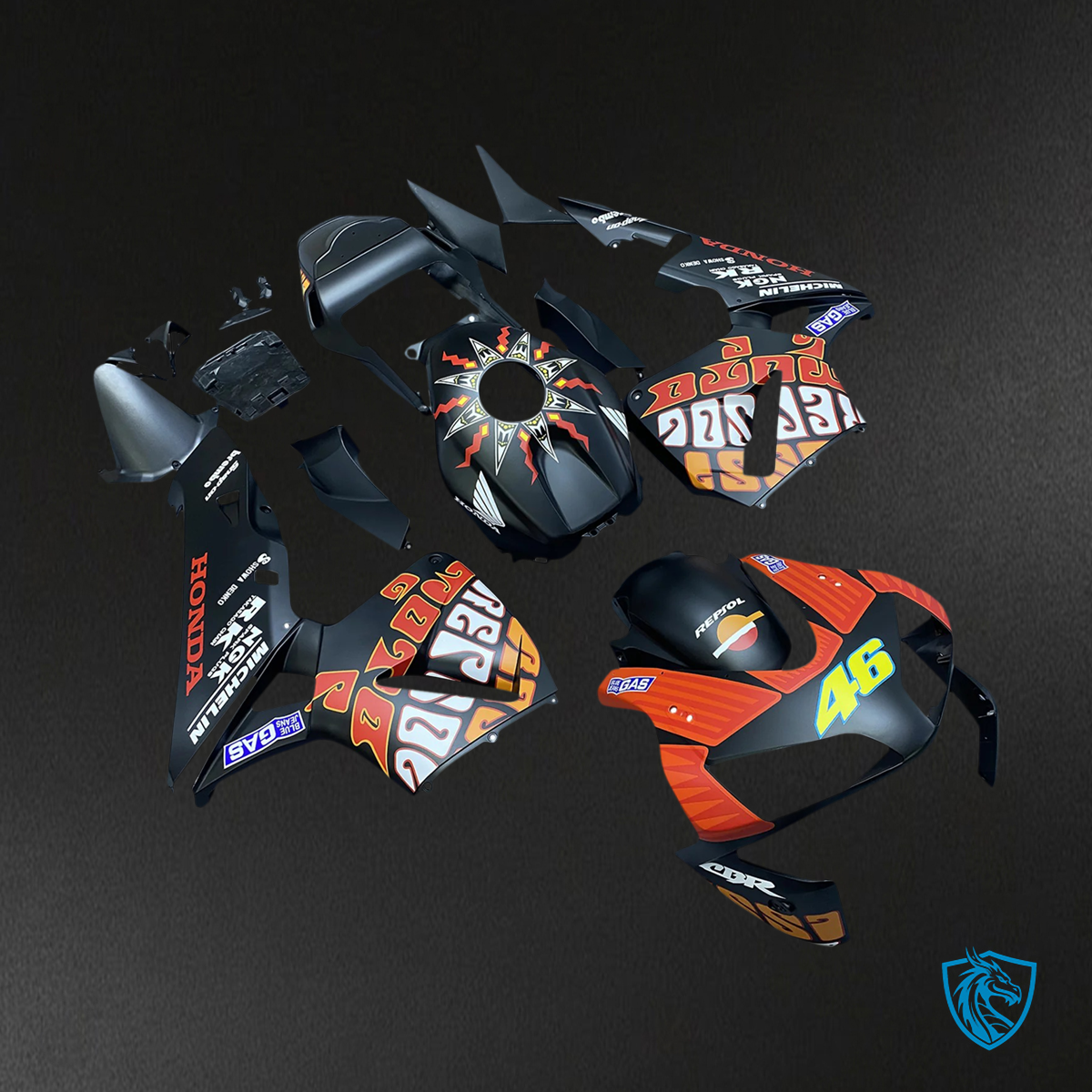 Honda CBR600RR (2003-2004) Black Blue & Red Accents - Fairing Kit