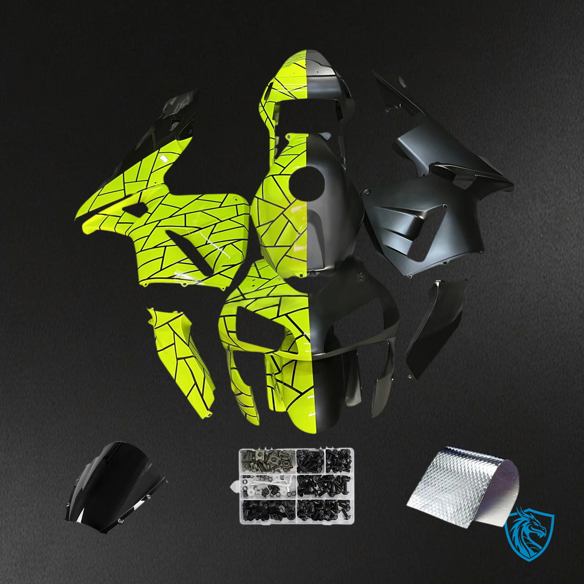 Honda CBR600RR (2003-2004) Black & Light Green - Fairing Kit
