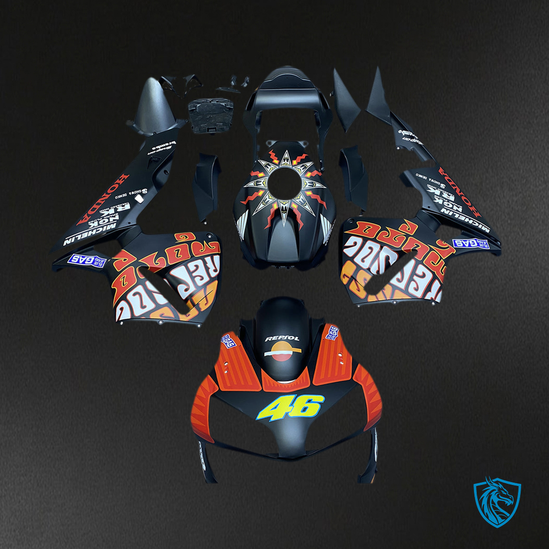 Honda CBR600RR (2003-2004) Black Matt Valentino Rossi Generic Fairings Kit | ABS Bodywork