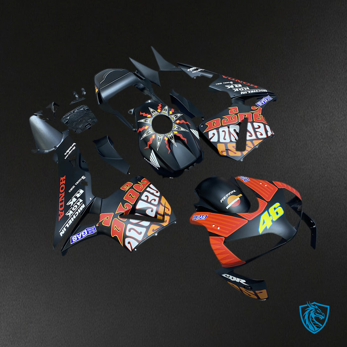 Honda CBR600RR (2003-2004) Black Matt Valentino Rossi Generic Fairings Kit | ABS Bodywork