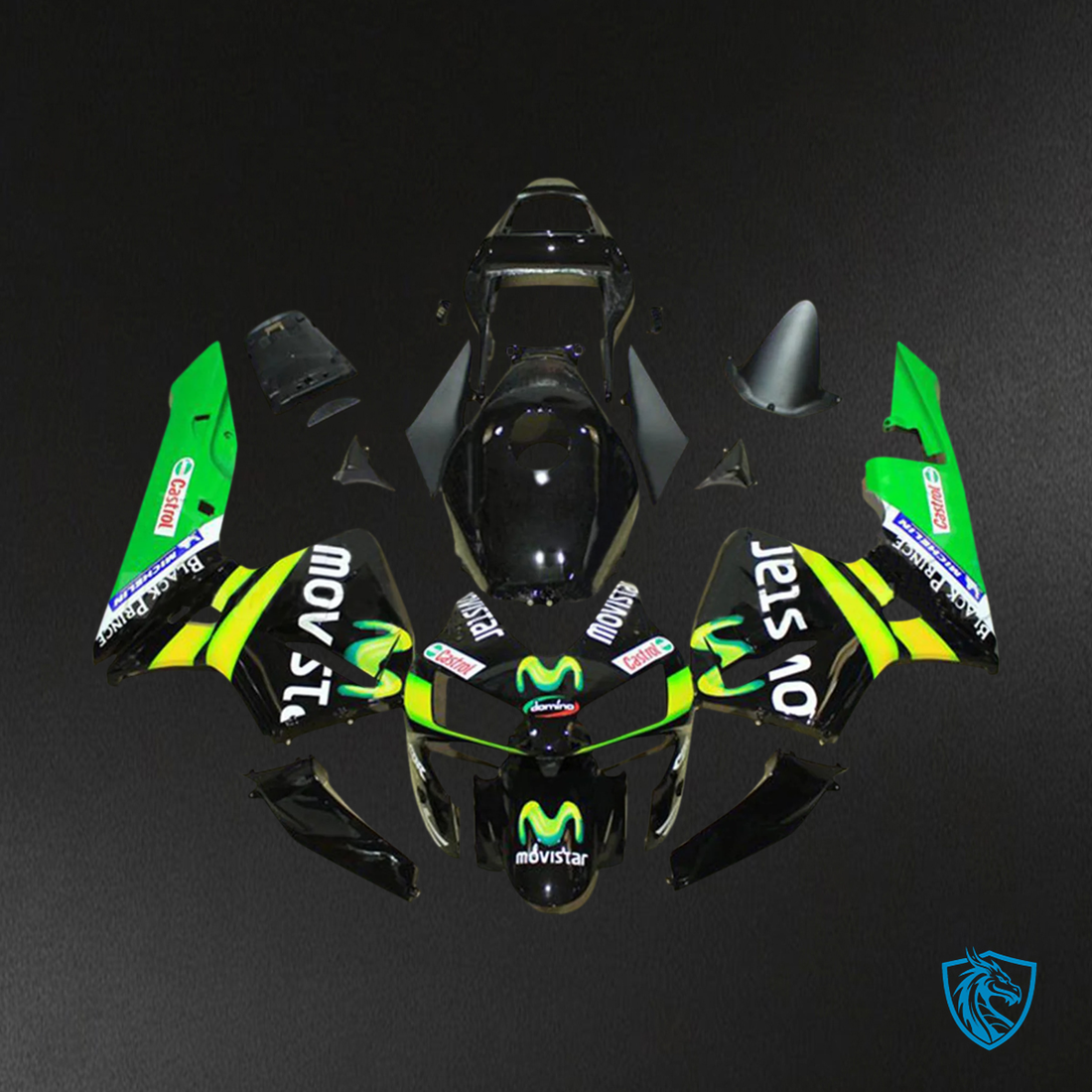Honda CBR600RR (2003-2004) Black Yellow & Green - Fairing Kit
