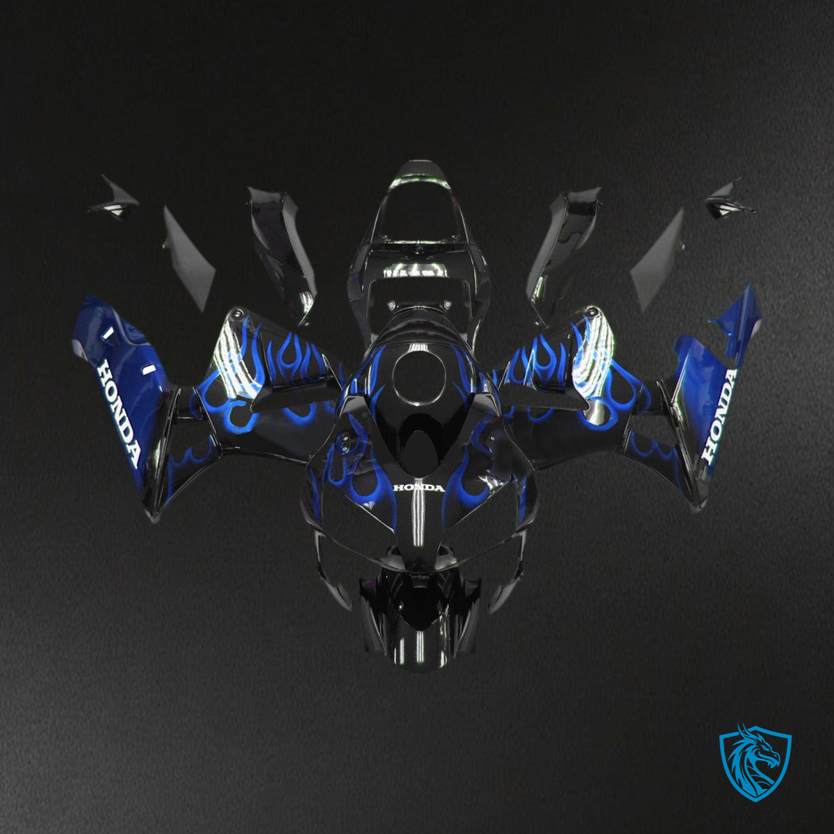 Honda CBR600RR (2003-2004) Black & Blue Flame Generic Fairings Kit - Aftermarket ABS Bodywork