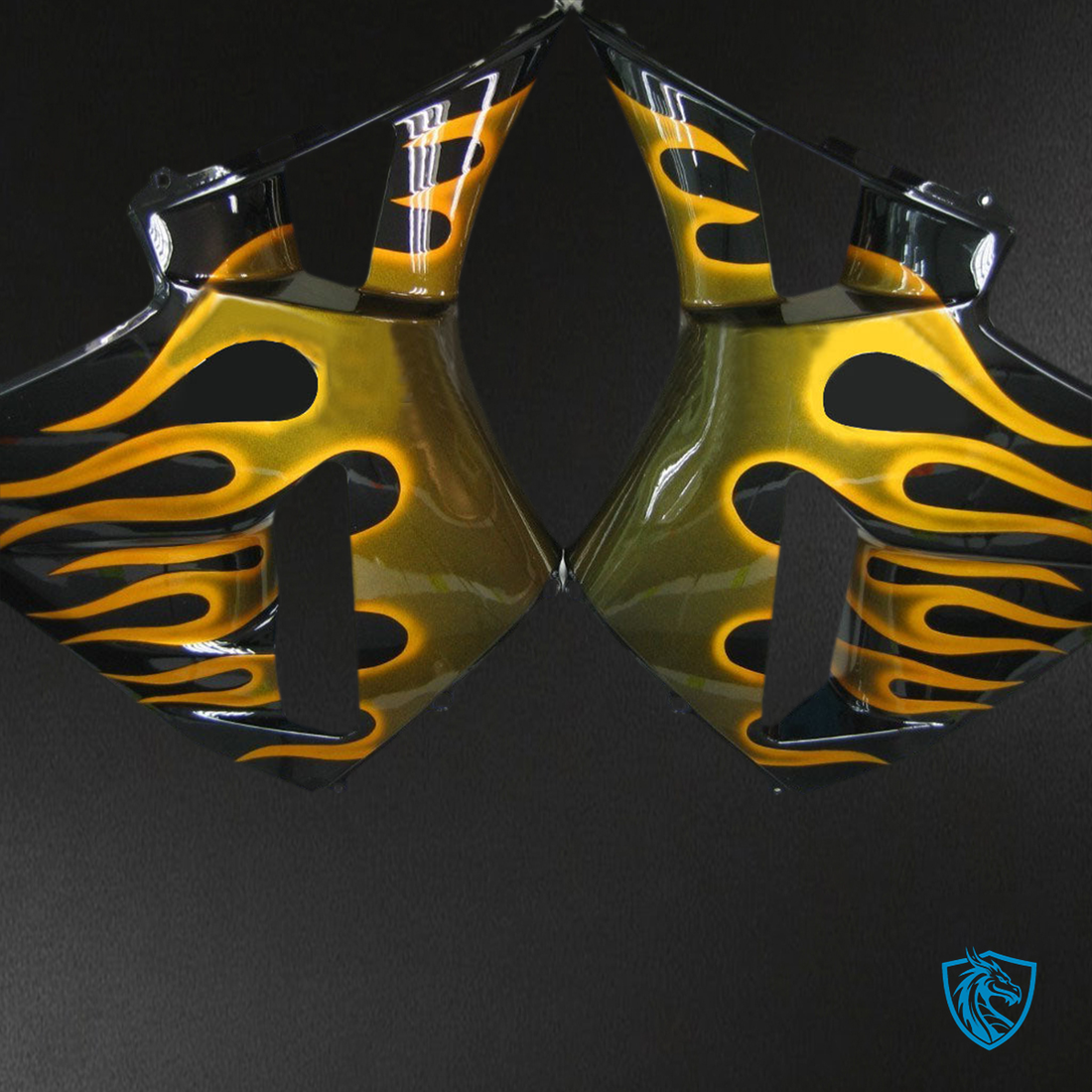 Honda CBR600RR (2003-2004) Black & Gold Flame Generic - Custom ABS Fairing Kit