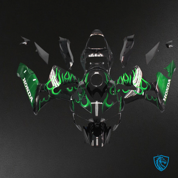 Honda CBR600RR (2003-2004) Black & Green Flame Generic Fairings Kit | ABS Bodywork