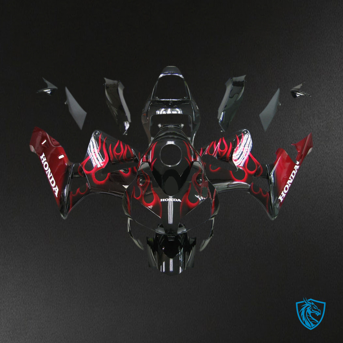 Honda CBR600RR (2003-2004) Black & Red Flame - MERGEment Motorcycle Fairings Kit