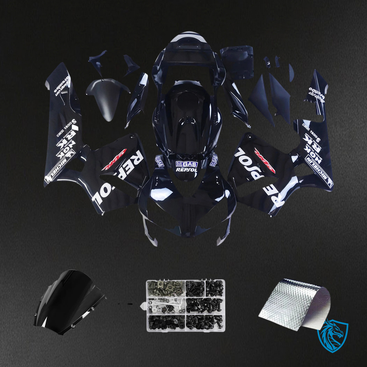 Honda CBR600RR (2003-2004) Black with Logo - Fairing Kit