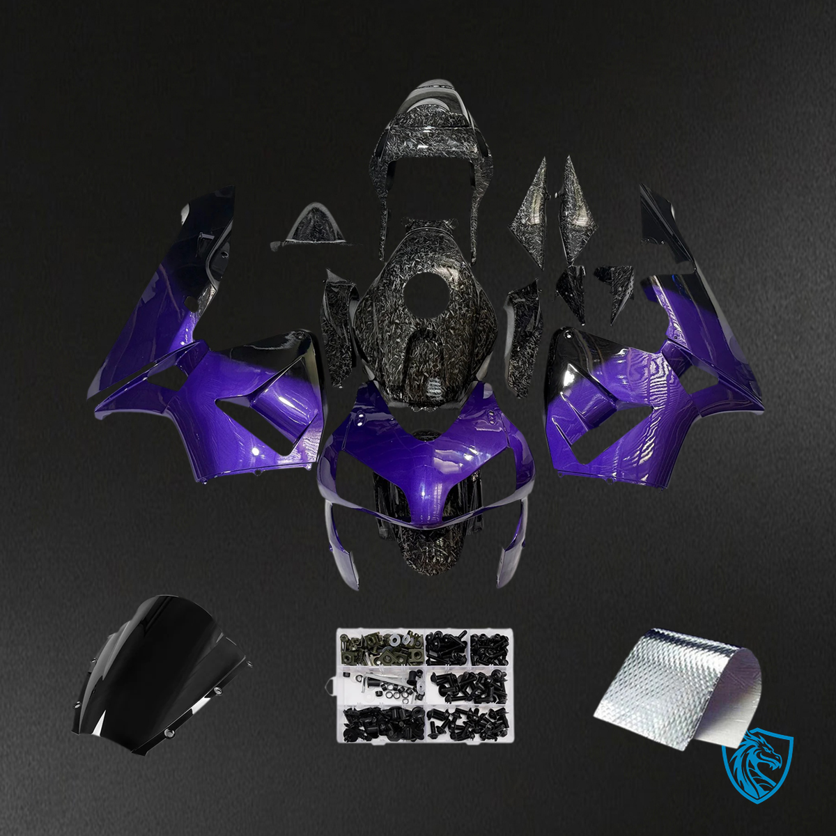 Honda CBR600RR (2003-2004) Carbon Fiber Patterns & Purple - Fairing Kit