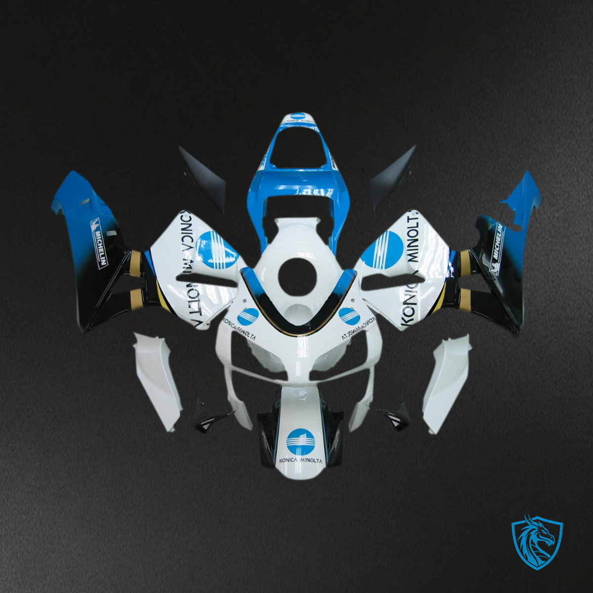 Honda CBR600RR (2003-2004) White, Black & Blue Konica Minolta Generic - Custom ABS Fairing Kit