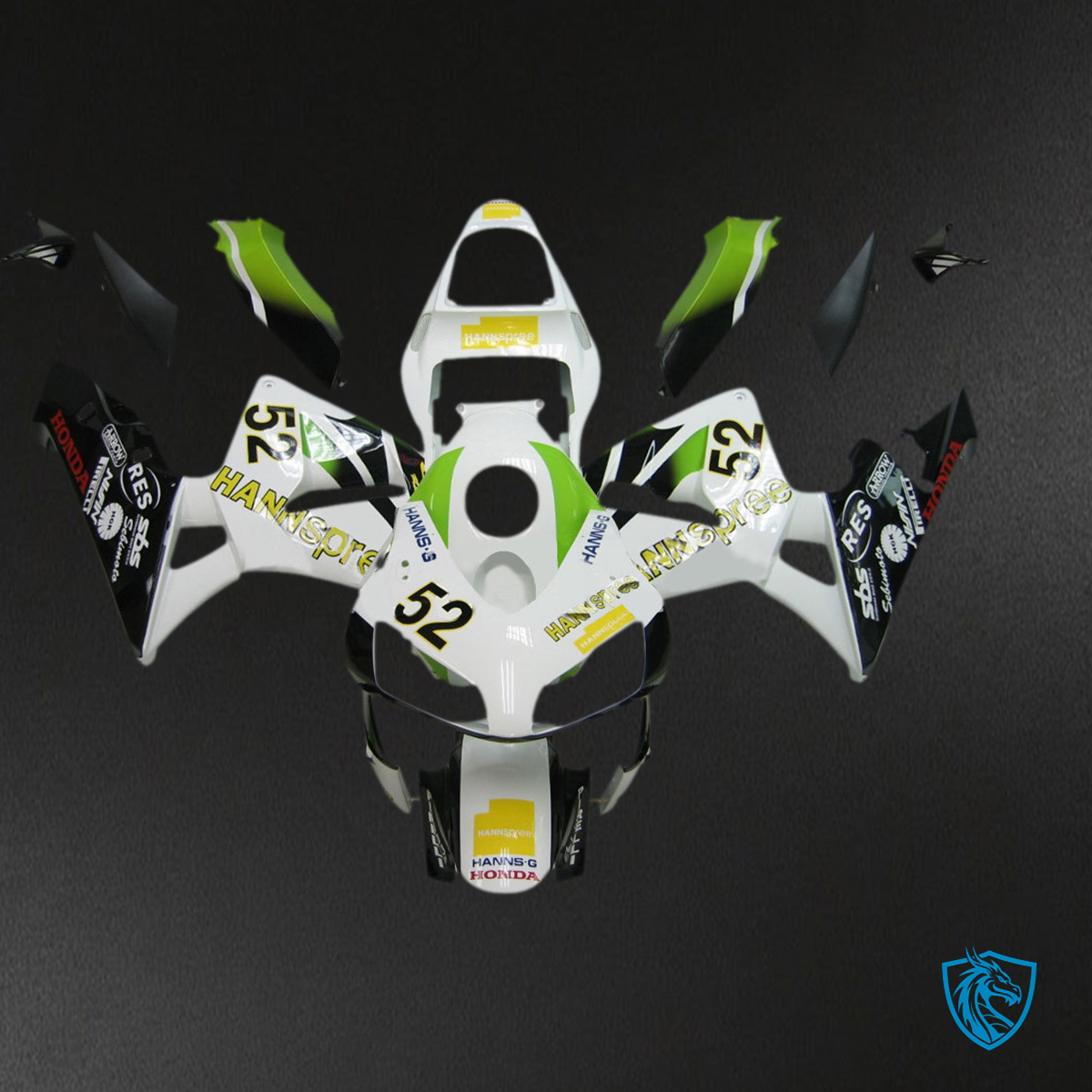 Honda CBR600RR (2003-2004) No.52 White, Black & Green Generic - Custom ABS Fairing Kit