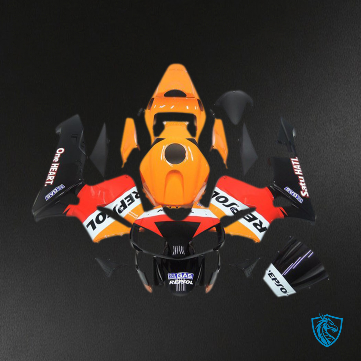 Honda CBR600RR (2003-2004) Orange & Red One Heart Repsol - Custom ABS Fairing Kit