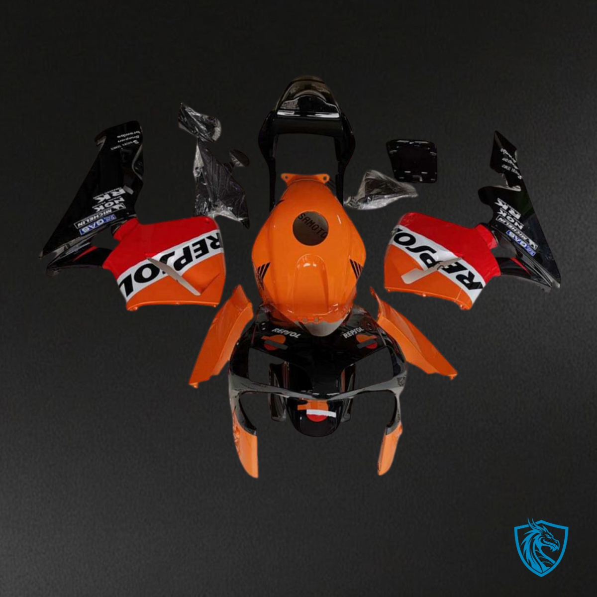 Honda CBR600RR (2003-2004) Black, Orange & Red Fairing Kit - Aftermarket ABS Bodywork