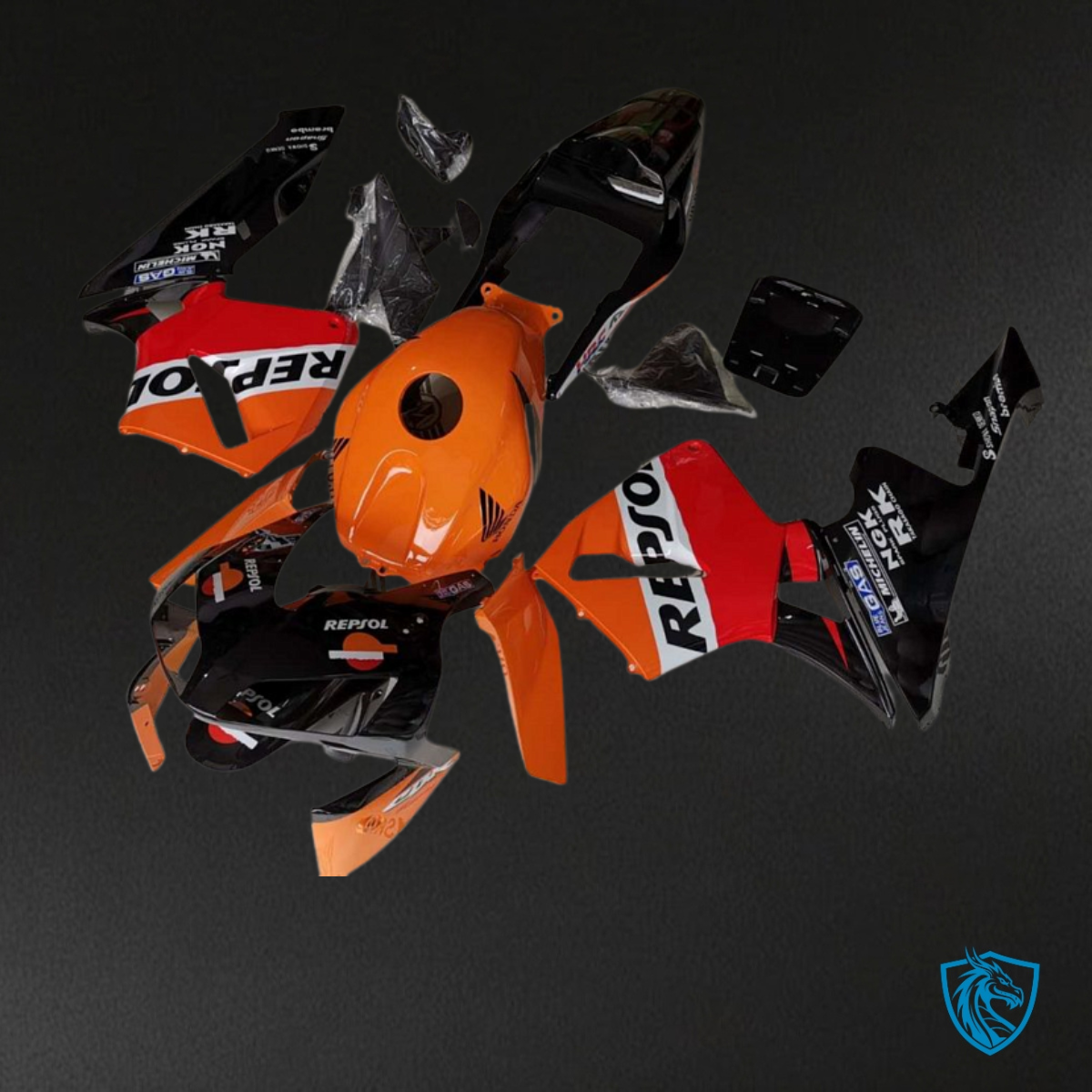 Honda CBR600RR (2003-2004) Black, Orange & Red Fairing Kit - Aftermarket ABS Bodywork