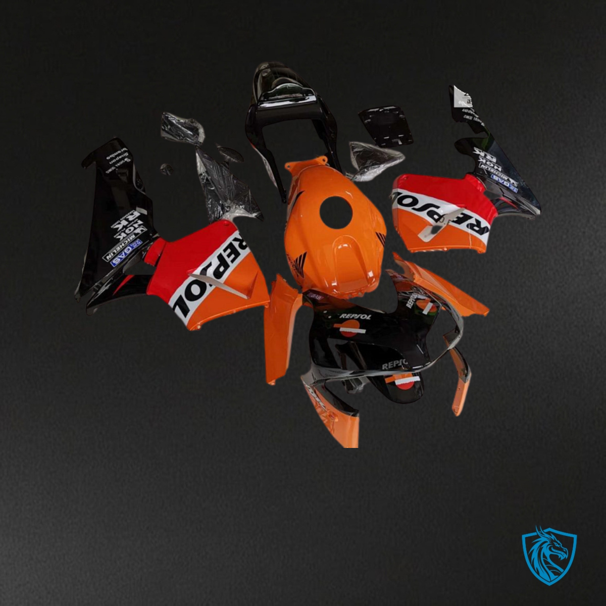Honda CBR600RR (2003-2004) Black, Orange & Red Fairing Kit - Aftermarket ABS Bodywork