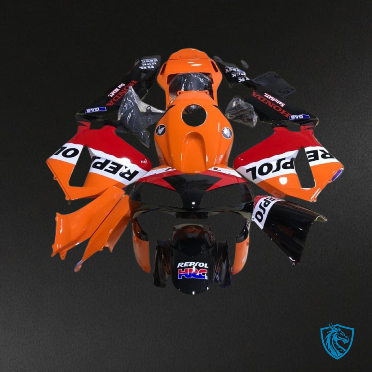 Honda CBR600RR (2003-2004) Black, Orange & Red Repsol - MERGEment Motorcycle Fairings Kit