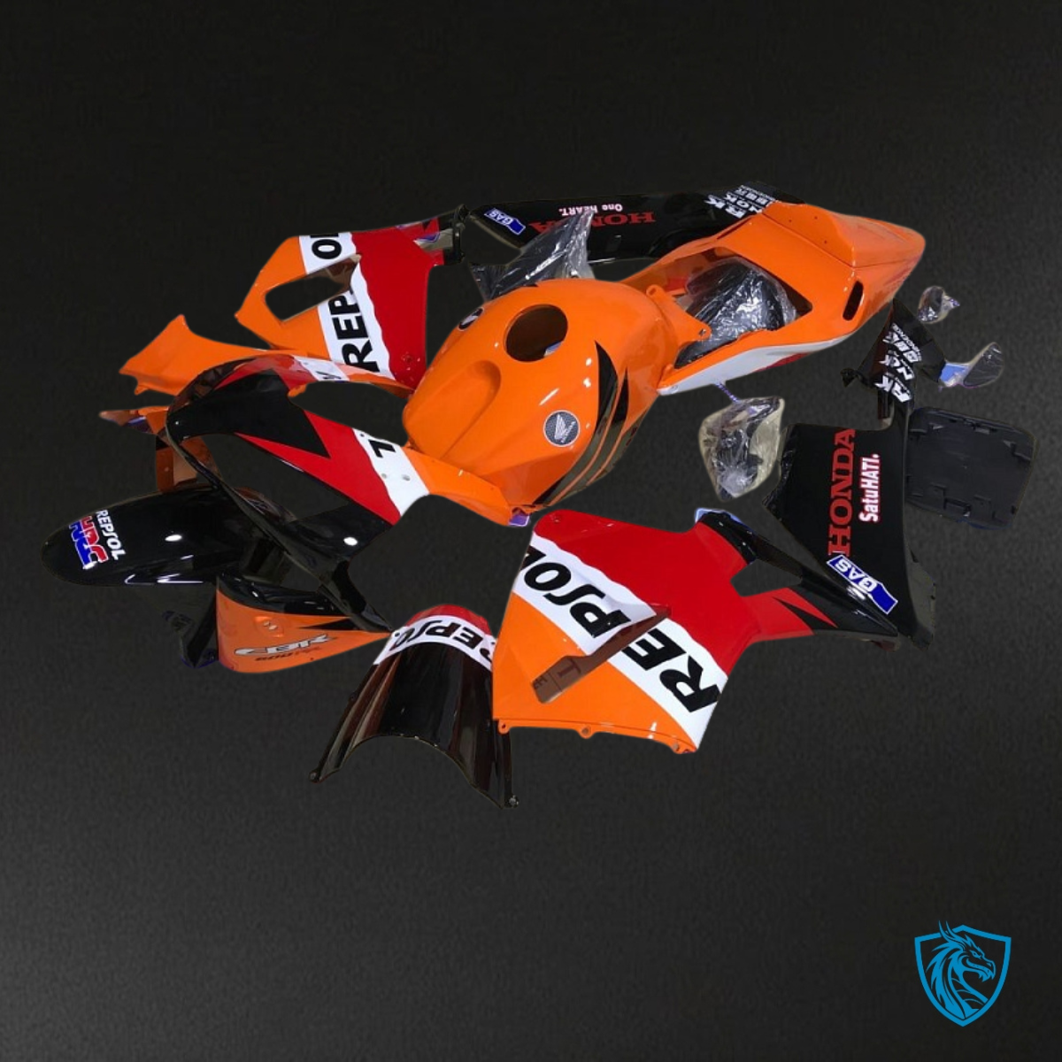Honda CBR600RR (2003-2004) Black, Orange & Red Repsol - MERGEment Motorcycle Fairings Kit