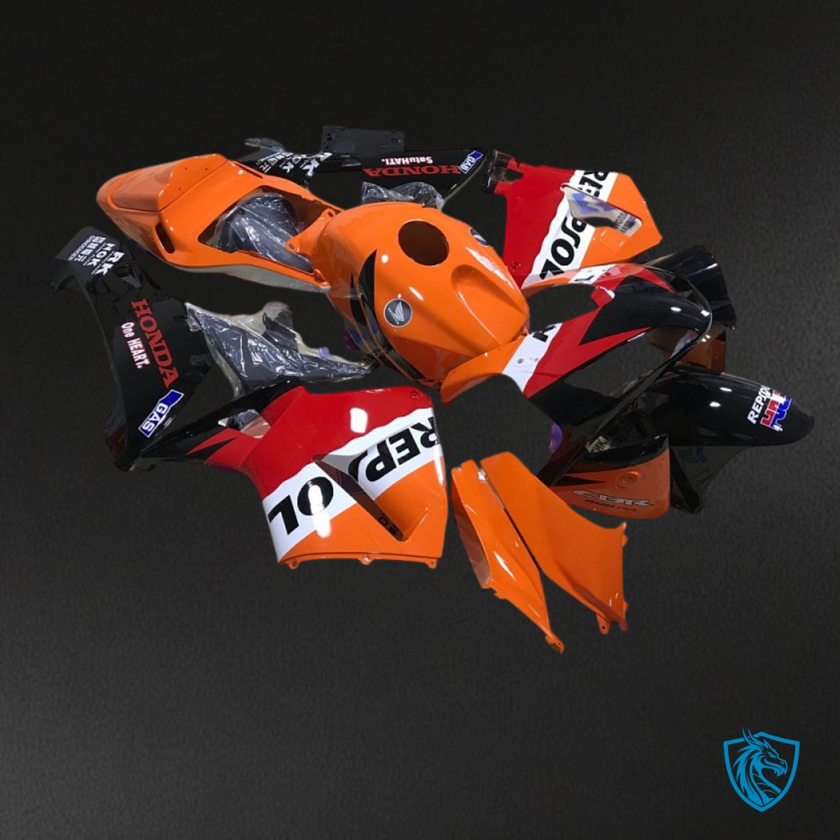Honda CBR600RR (2003-2004) Black, Orange & Red Repsol - MERGEment Motorcycle Fairings Kit