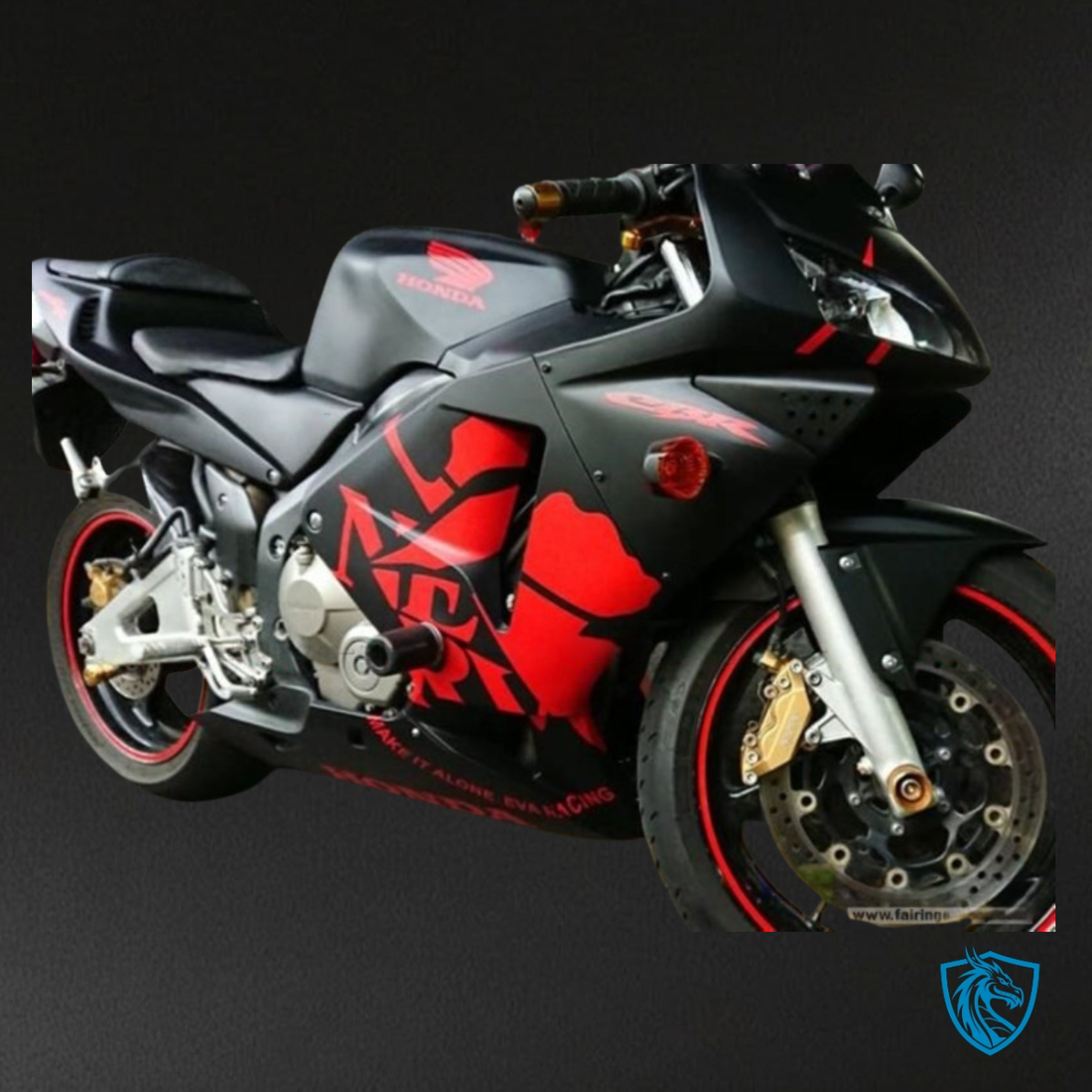 Honda CBR600RR (2003-2004) Gloss Black & Red - Custom ABS Fairing Kit