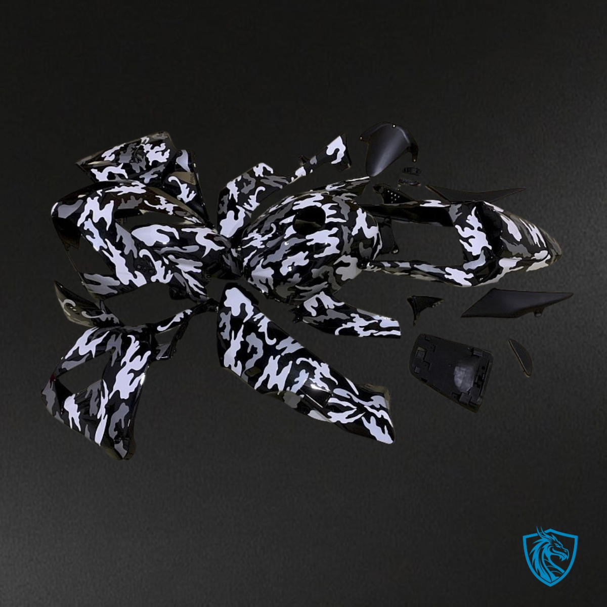 Honda CBR600RR (2003-2004) White, Black & Gray Camo - Custom ABS Fairing Kit