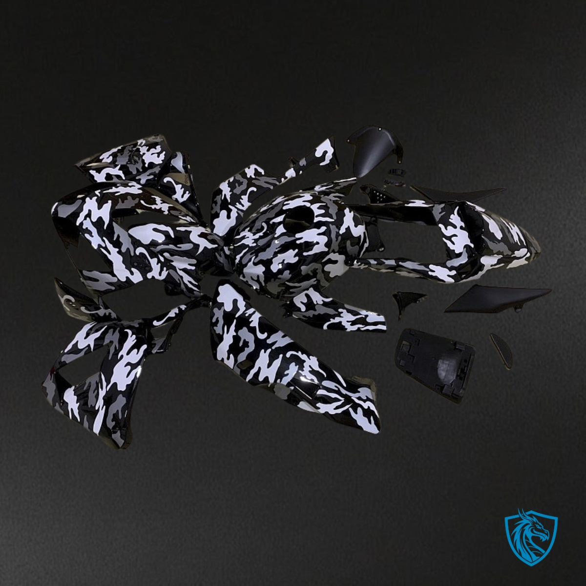 Honda CBR600RR (2003-2004) White, Black & Gray Camo - MERGEment Motorcycle Fairings Kit