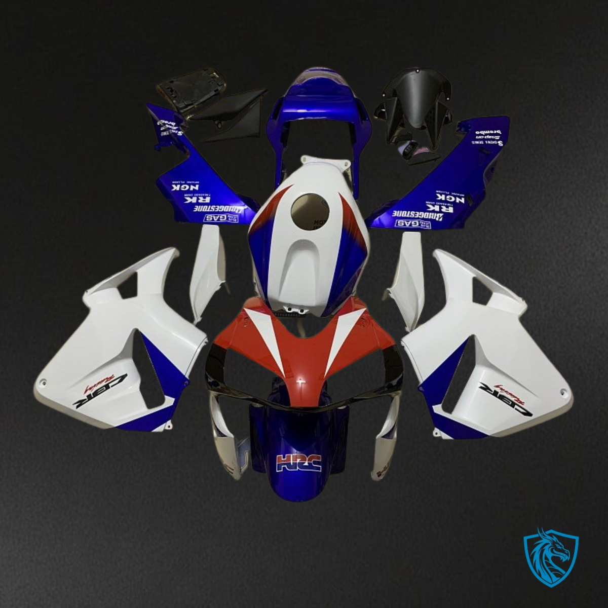 Honda CBR600RR (2003-2004) White, Blue & Red with Logos Fairing Kit | ABS Bodywork