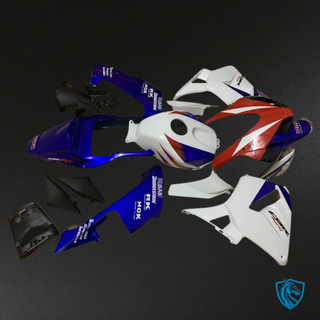 Honda CBR600RR (2003-2004) White, Blue & Red with Logos Fairing Kit | ABS Bodywork