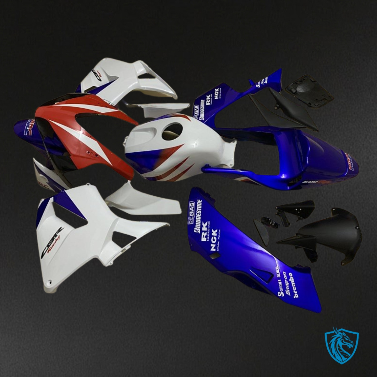 Honda CBR600RR (2003-2004) White, Blue & Red with Logos Fairing Kit | ABS Bodywork
