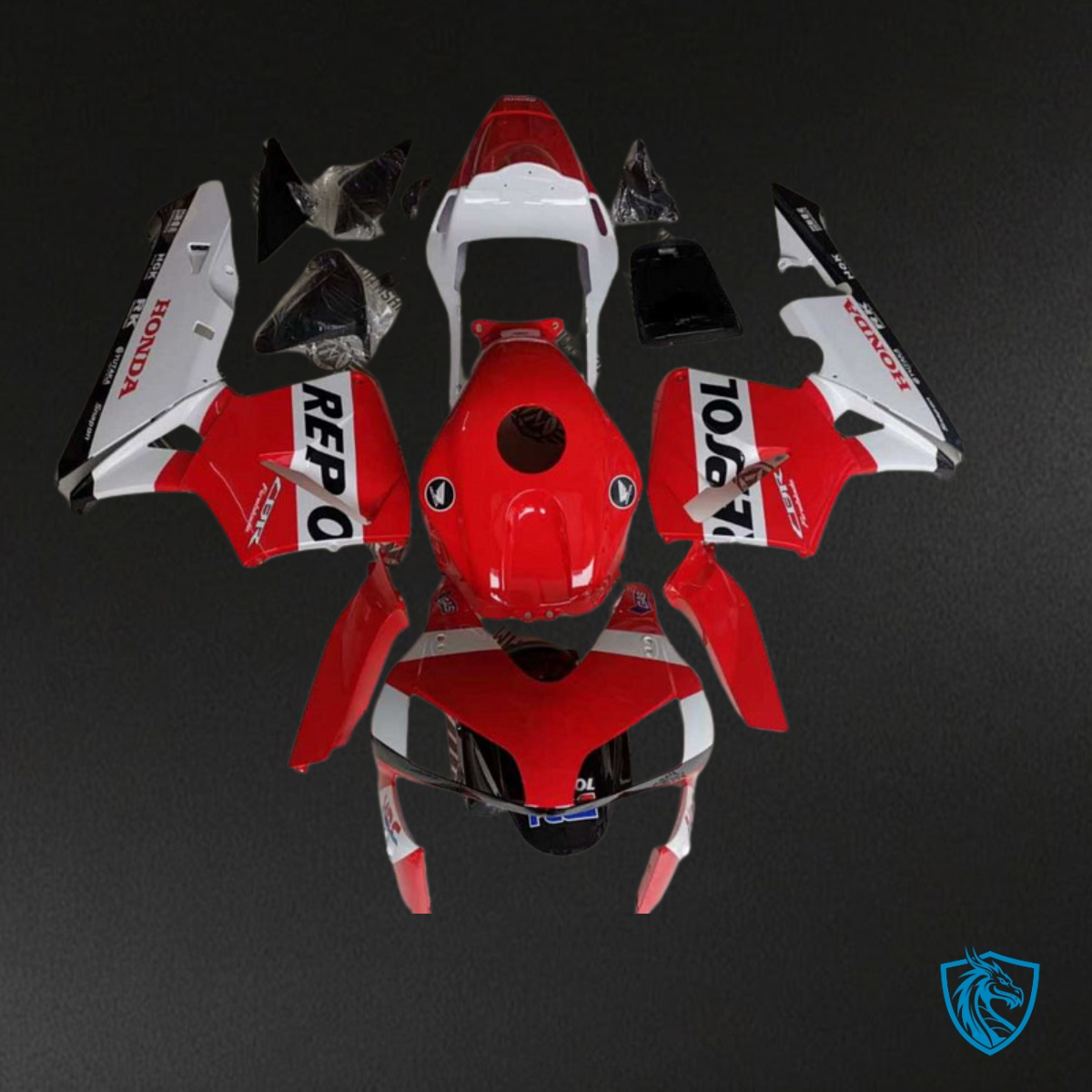 Honda CBR600RR (2003-2004) White & Red Repsol with Logo Fairing Kit - Aftermarket ABS Bodywork
