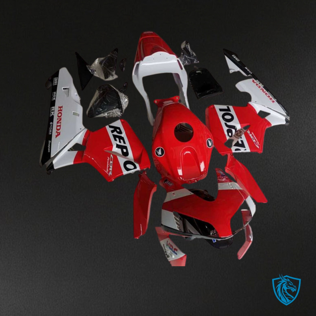 Honda CBR600RR (2003-2004) White & Red Repsol with Logo Fairing Kit - Aftermarket ABS Bodywork
