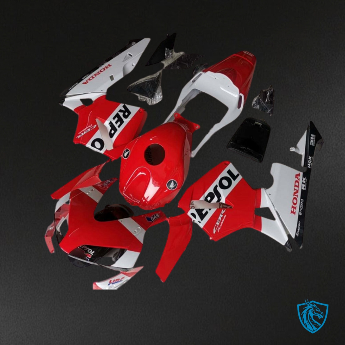 Honda CBR600RR (2003-2004) White & Red Repsol with Logo Fairing Kit - Aftermarket ABS Bodywork